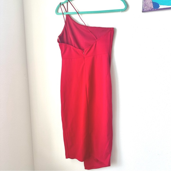 Red One Shoulder Leg Slit Cocktail Dress Bodycon - Picture 9 of 9